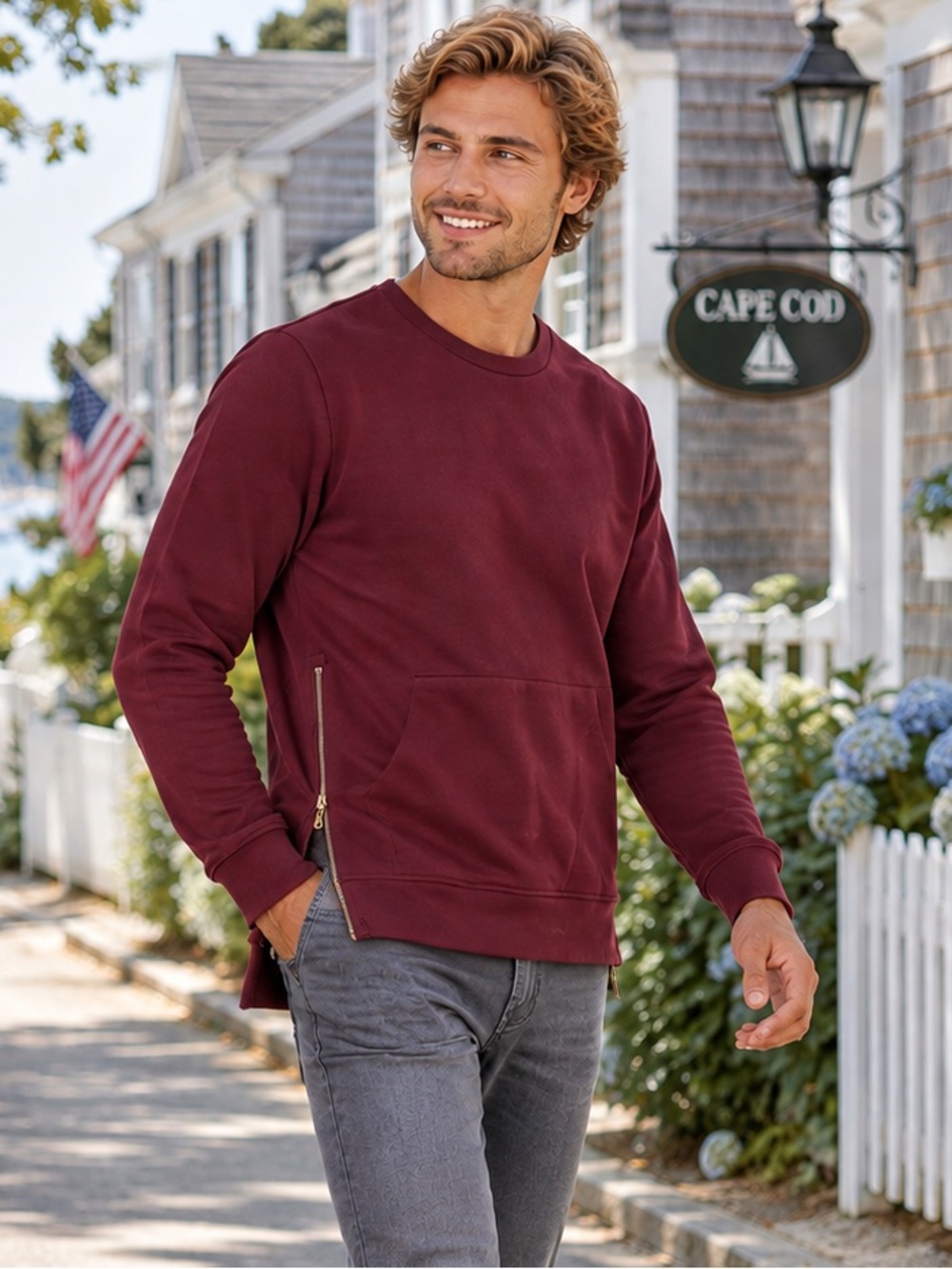 $278 JOHN ELLIOTT Made In USA Crewneck Sweatshirt Mens 3 (L) Side Zip VILLAIN